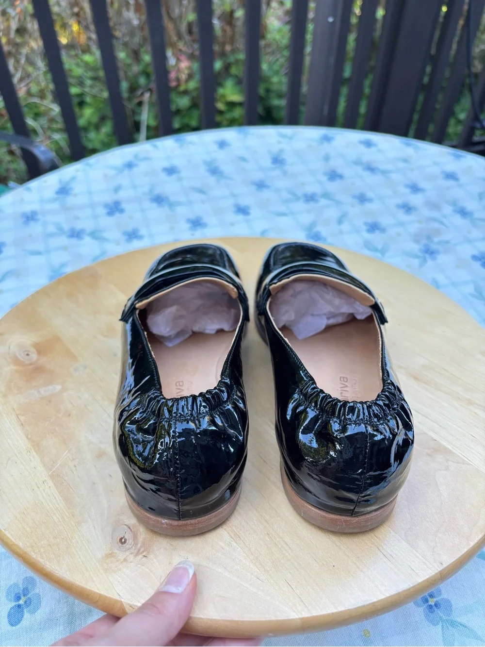 Laura Bellariva Italian Patent Leather Black Scrunch Loafer Ballet Flats Size 8